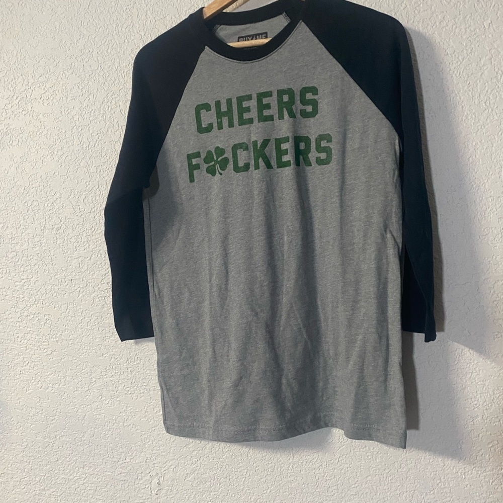 Gray and Black Men’s three-quarter sleeve Funny St. Patrick’s casual Tee.